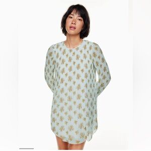 Wilfred Aritzia Women's Floral Pleated Mini Dress Sheer A-Line Puffed Sleeve